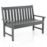 52 Inch All-Weather HDPE Outdoor Bench with Backrest and Armrests-Gray