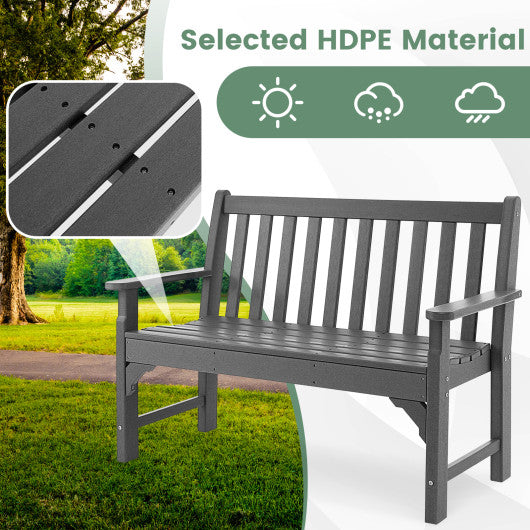 All-Weather HDPE 2-Person Garden Bench with Backrest and Armrests-Gray
