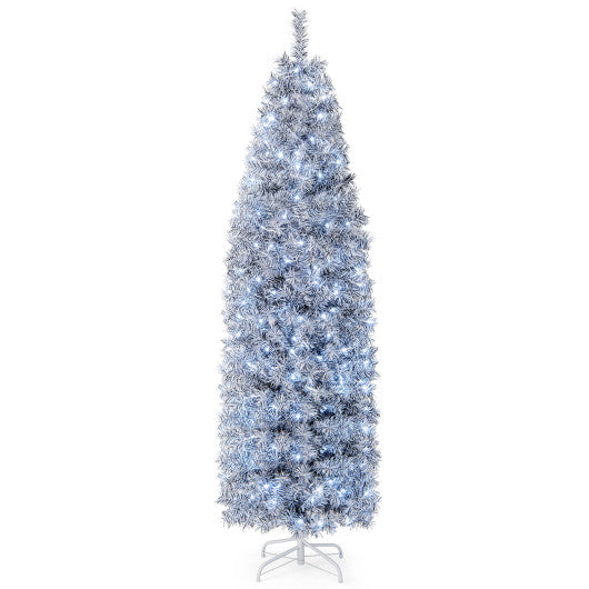 6 FT Pre-Lit Artificial Christmas Tree with 250 Cool-White LED Lights Black and White-7 ft