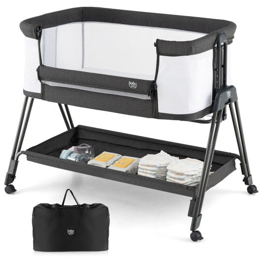 Portable Bedside Sleeper for Baby with 7 Adjustable Heights-Gray