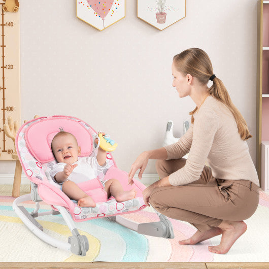 2-in-1 Baby Bouncer with 3-Level Adjustable Backrest-Pink