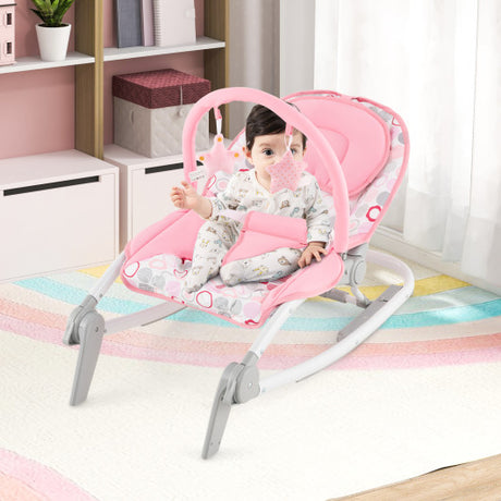 2-in-1 Baby Bouncer with 3-Level Adjustable Backrest-Pink