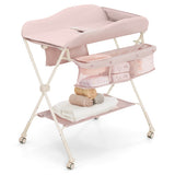 Baby Diaper Changing Table with Water Basin Wheel-Pink