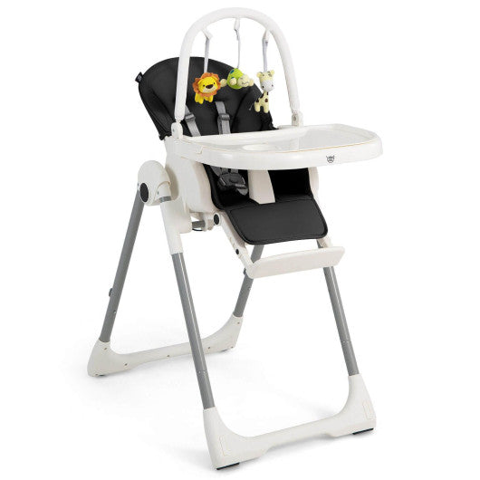 4-in-1 Foldable Baby High Chair with 7 Adjustable Heights and Free Toys Bar-Black