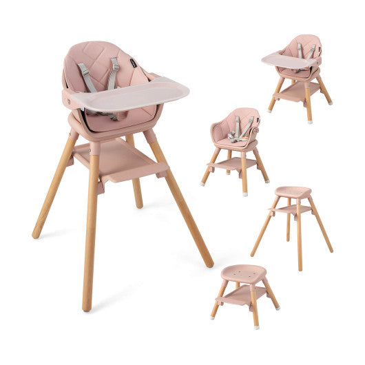 6-in-1 Baby High Chair with Removable Dishwasher and Safe Tray-Pink