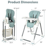 Foldable Baby High Chair with Double Removable Trays and Book Holder-Green