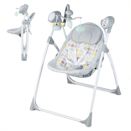 Electric Foldable Baby Rocking Chair with Adjustable Backrest-Gray