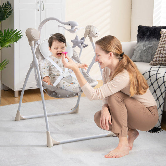 Electric Foldable Baby Rocking Chair with Adjustable Backrest-Beige