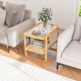 2-tier Bamboo Side Table with Glass Top-Natural