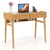 Bamboo Writing Desk with 2 Storage Drawers and Open Shelf-Natural