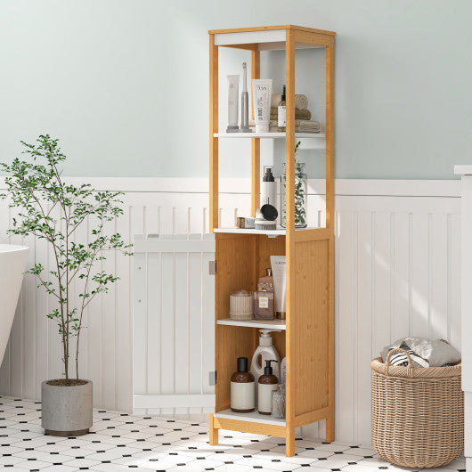 Bathroom Floor Cabinet with Door Shelves Adjustable Shelf-Natural