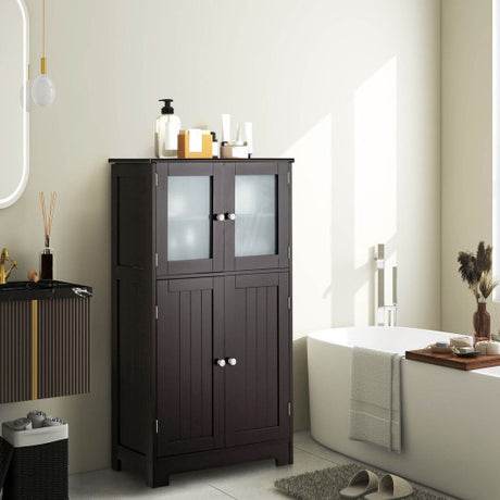 Bathroom Floor Storage Locker Kitchen Cabinet with Doors and Adjustable Shelf-Brown