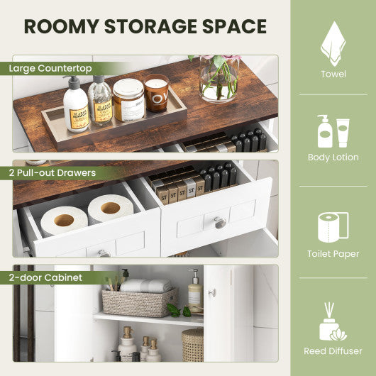 Freestanding Bathroom Floor Cabinet Storage Organizer with 2 Drawers-White