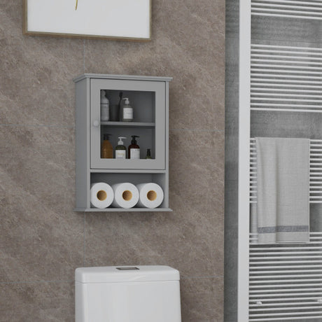 Bathroom Wall Mounted Adjustable Hanging Storage Medicine Cabinet-Gray