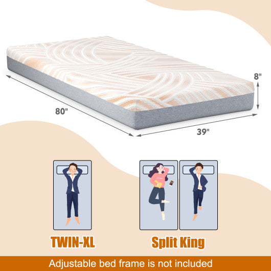 Bed Mattress Memory Foam Twin Size with Jacquard Cover for Adjustable Bed Base-8 inches