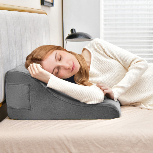 Bed Wedge Pillow with Tablet Pillow Stand and Side Pockets Gray