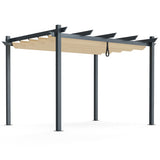 10 x 12 Feet Outdoor Aluminum Retractable Pergola Canopy Shelter Grape Trellis-Beige