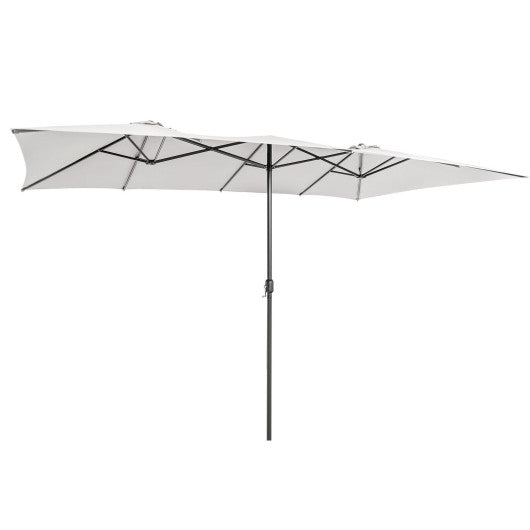 15 Feet Double-Sized Patio Umbrella with Crank Handle and Vented Tops-Beige