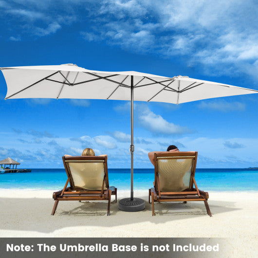15 Feet Double-Sized Patio Umbrella with Crank Handle and Vented Tops-Beige