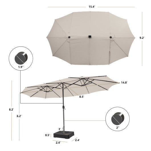 15 Feet Double-Sided Patio Umbrella with 48 LED Lights-Beige