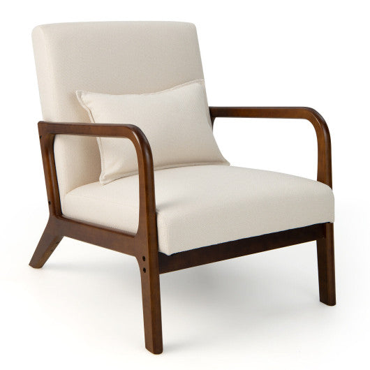 Modern Accent Chair with Rubber Wood Frame and Lumbar Pillow-Beige