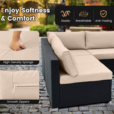 10 Piece Outdoor Wicker Conversation Set with Seat and Back Cushions-Beige
