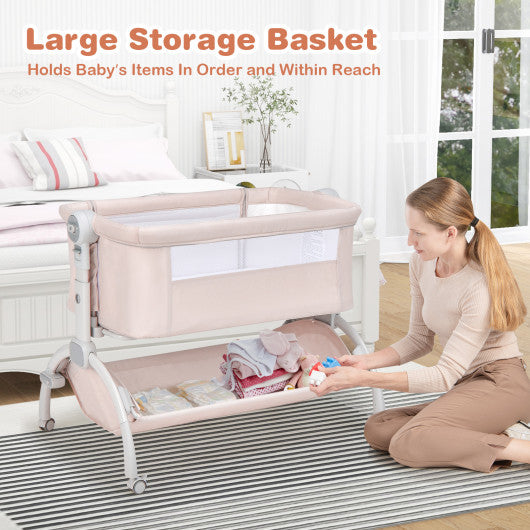3-in-1 Baby Bassinet with Double-Lock Design and Adjustable Heights-Beige