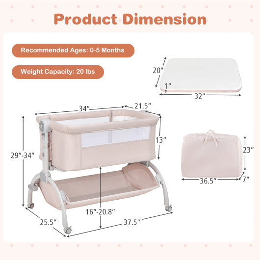 3-in-1 Baby Bassinet with Double-Lock Design and Adjustable Heights-Beige