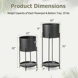 2 Metal Planter Pot Stands with Drainage Holes-Black