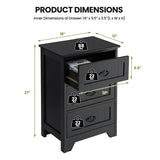 3 Drawers End Storage Wood Side Nightstand-Black
