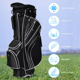 Golf Stand Cart Bag with 6-Way Divider Carry Pockets-Black