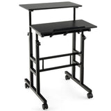 Height Adjustable Mobile Standing Desk with Rolling Wheels for Office and Home-Black