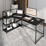 Reversible L Shaped Computer Corner Workstation with 3-Tier Open Shelf-Black