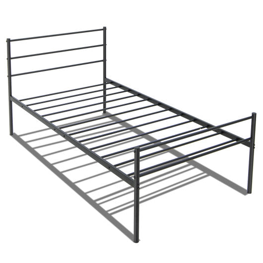 Twin Size Metal Bed Frame Platform with Headboard-Black