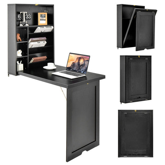 Wall Mounted Folding Laptop Desk Hideaway Storage with Drawer/Black