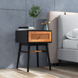 1-Drawer Modern Bedside Table with Solid Wood Legs-Black