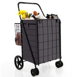Folding Rolling Shopping Cart with Waterproof Liner and Basket-Black