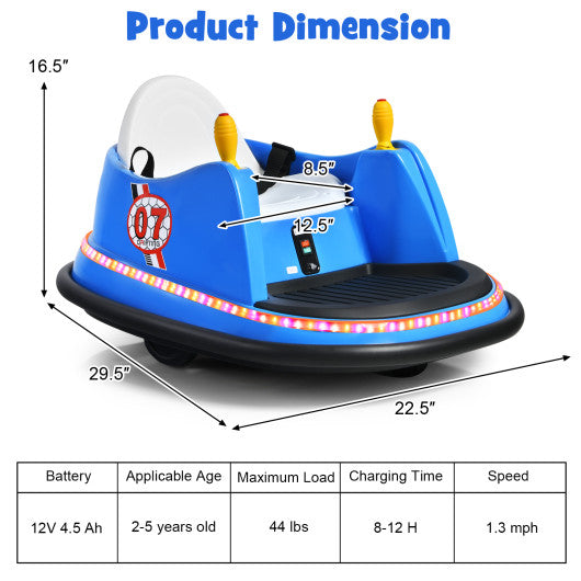 12V Electric Kids Ride On Bumper Car with Flashing Lights for Toddlers-Blue