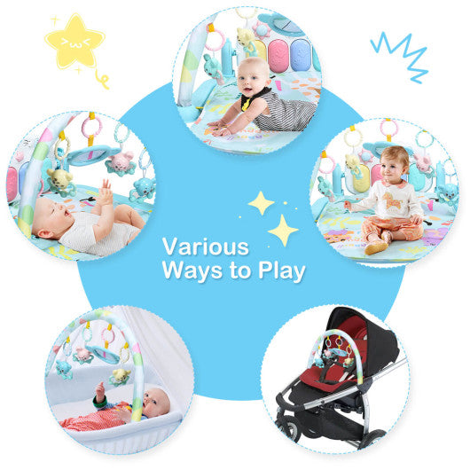 3 in 1 Fitness Music and Lights Baby Gym Play Mat-Blue