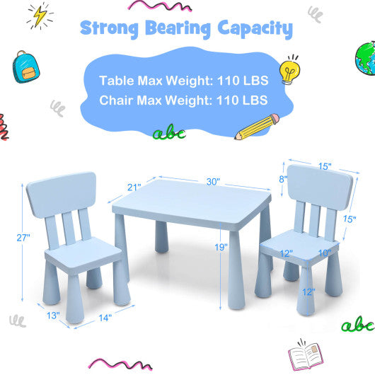 3 Pieces Toddler Multi Activity Play Dining Study Kids Table and Chair Set-Blue