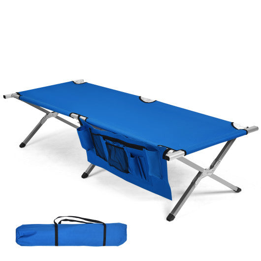 Folding Camping Cot Heavy-duty Camp Bed with Carry Bag-Blue