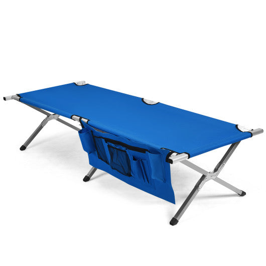 Folding Camping Cot Heavy-duty Camp Bed with Carry Bag-Blue