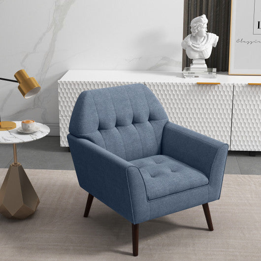 Modern Tufted Fabric Accent Chair with Rubber Wood Legs-Blue