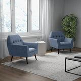 Modern Tufted Fabric Accent Chair with Rubber Wood Legs-Blue