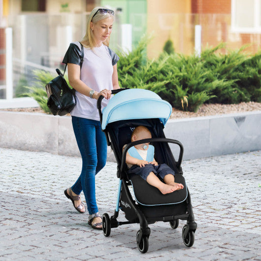 One-Hand Folding Portable Lightweight Baby Stroller with Aluminum Frame-Blue