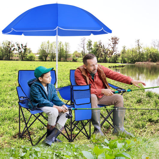 Double folding chair with hot sale umbrella