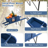 Wooden Wagon Planter with 9 Magnetic Accessories for Garden Yard-Blue