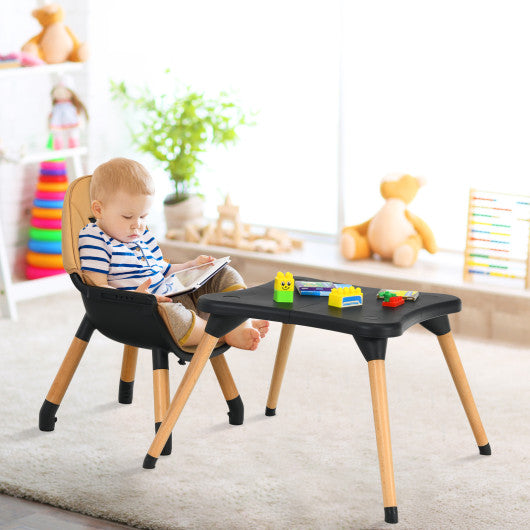 5-in-1 Baby Eat and Grow Convertible Wooden High Chair with Detachable Tray-Coffee