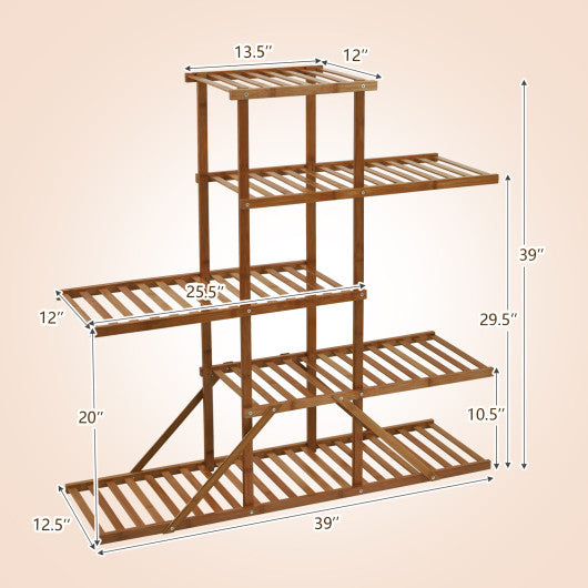 5-tier 10 Potted Bamboo Plant Stand-Brown