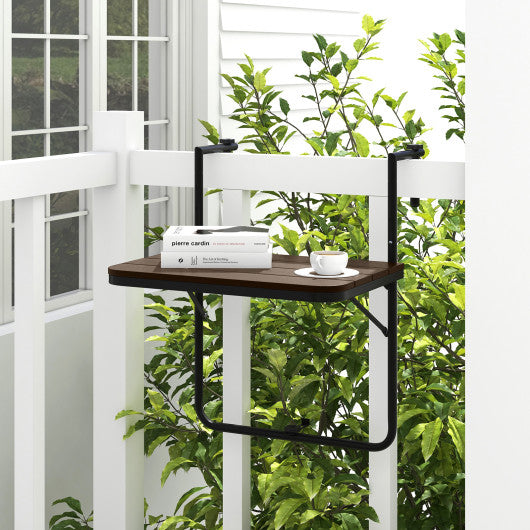 Folding Hanging Table with 3-Level Adjustable Height for Patio Balcony-Coffee